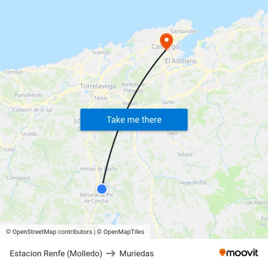 Estacion Renfe (Molledo) to Muriedas map