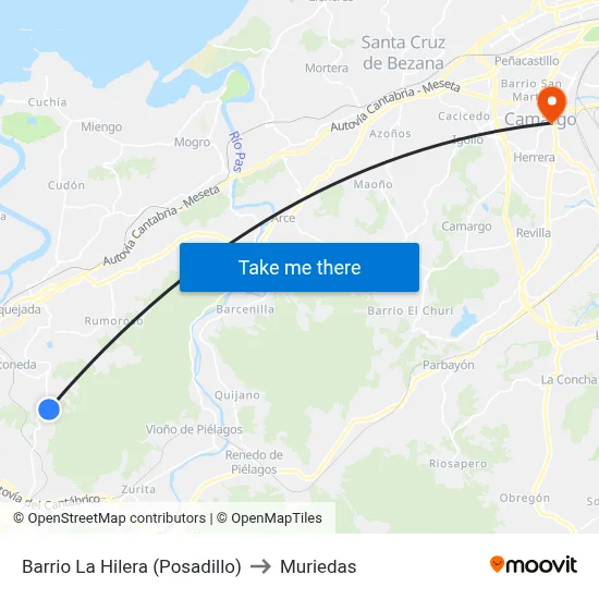 Barrio La Hilera (Posadillo) to Muriedas map