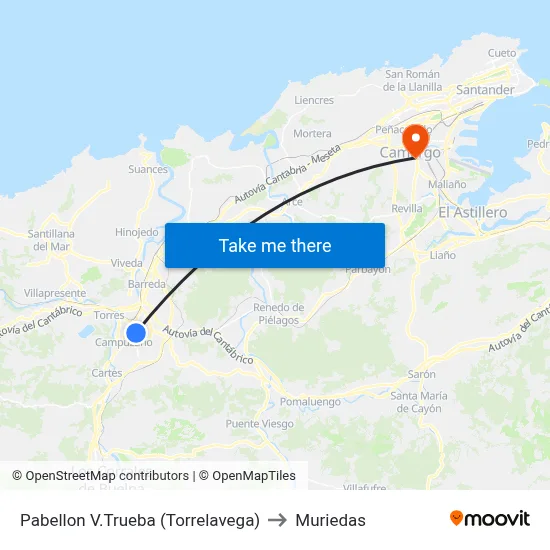 Pabellon V.Trueba (Torrelavega) to Muriedas map