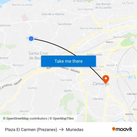 Plaza El Carmen (Prezanes) to Muriedas map