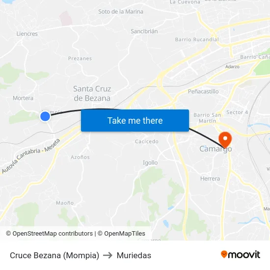 Cruce Bezana (Mompia) to Muriedas map