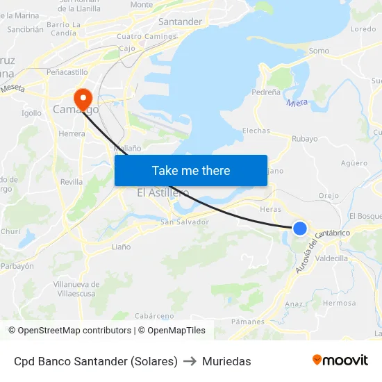 Cpd Banco Santander (Solares) to Muriedas map