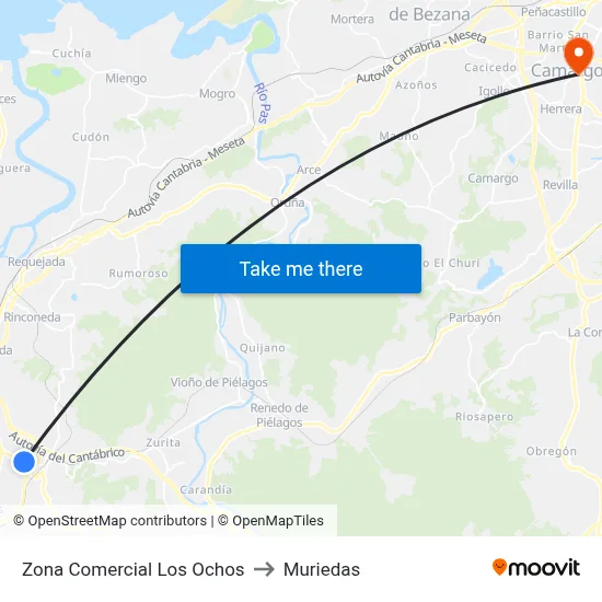 Zona Comercial Los Ochos to Muriedas map