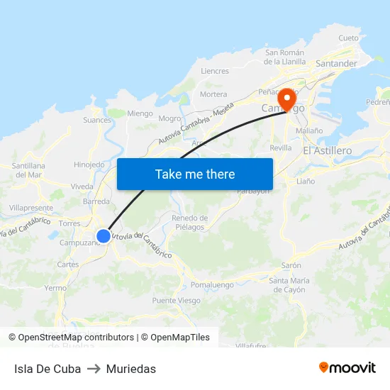 Isla De Cuba to Muriedas map