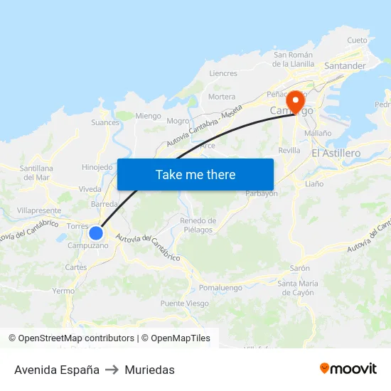 Avenida España to Muriedas map