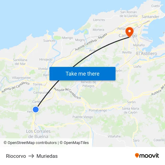 Riocorvo to Muriedas map