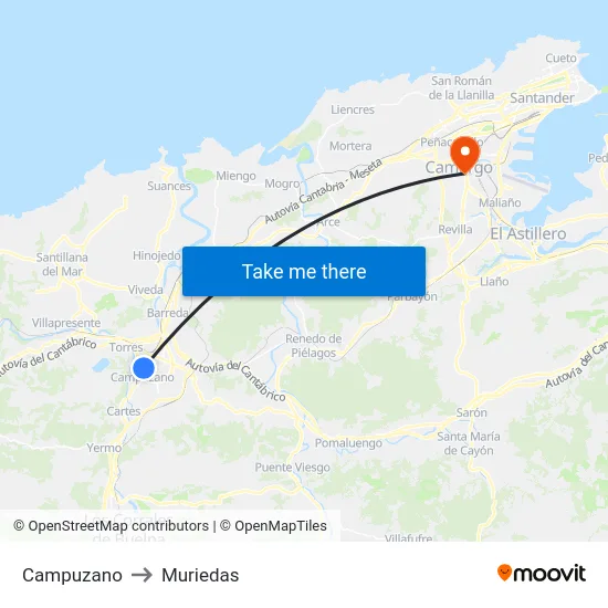 Campuzano to Muriedas map