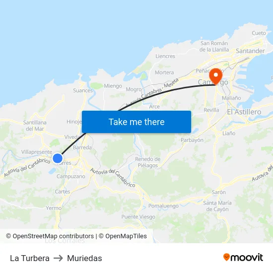 La Turbera to Muriedas map