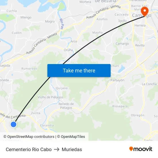 Cementerio Rio Cabo to Muriedas map