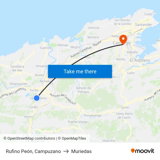 Rufino Peón, Campuzano to Muriedas map