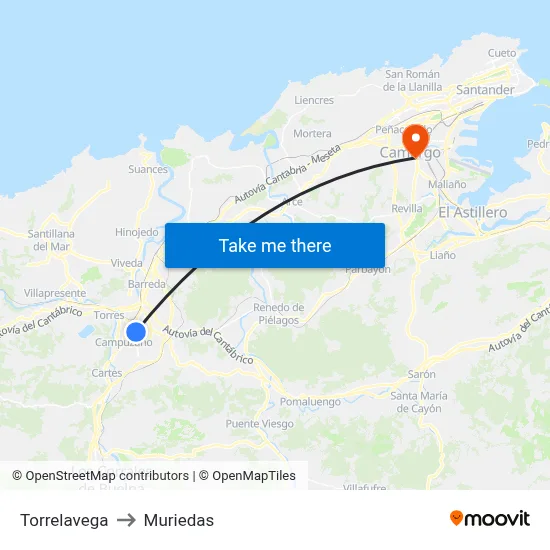 Torrelavega to Muriedas map
