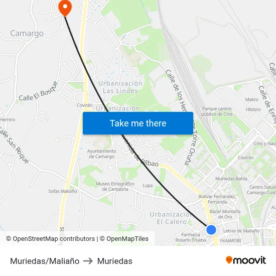 Muriedas/Maliaño to Muriedas map