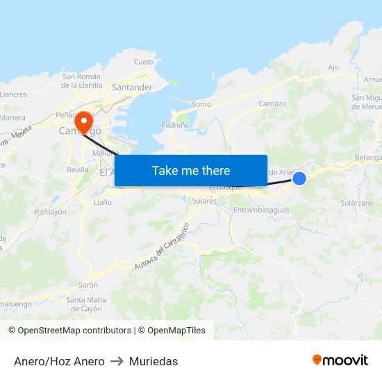 Anero/Hoz Anero to Muriedas map