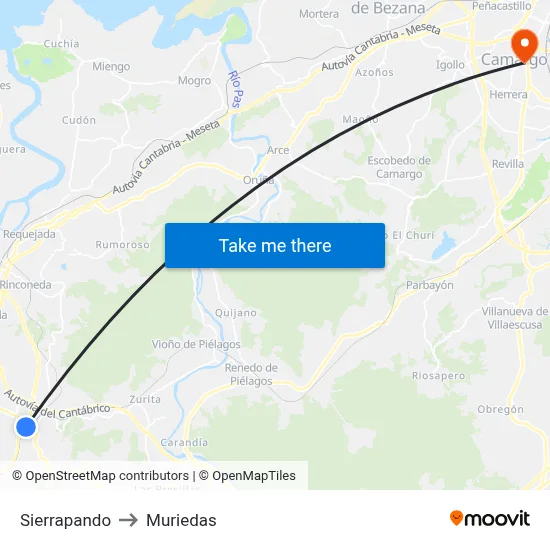 Sierrapando to Muriedas map