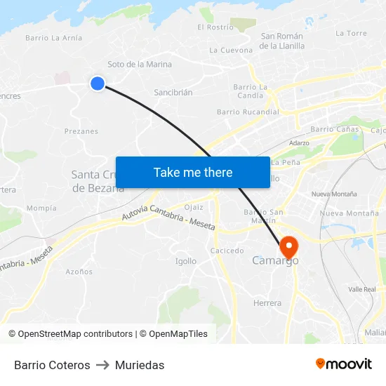 Barrio Coteros to Muriedas map