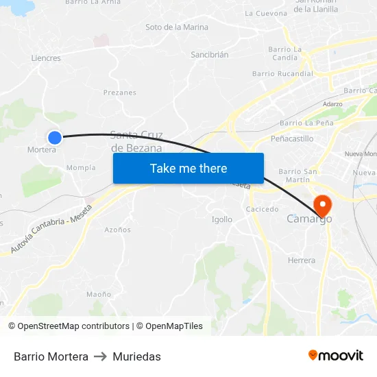 Barrio Mortera to Muriedas map