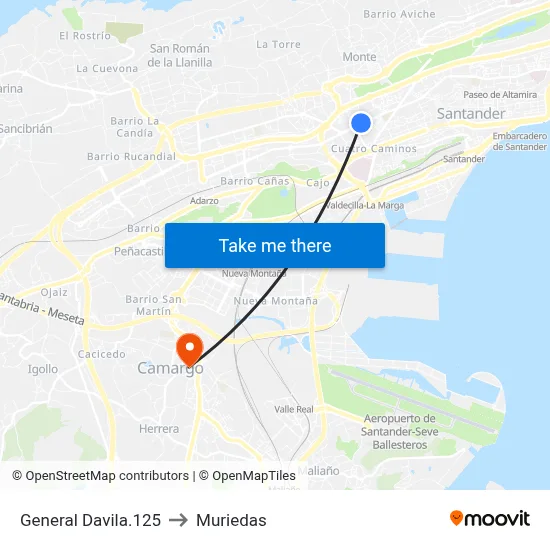 General Davila.125 to Muriedas map