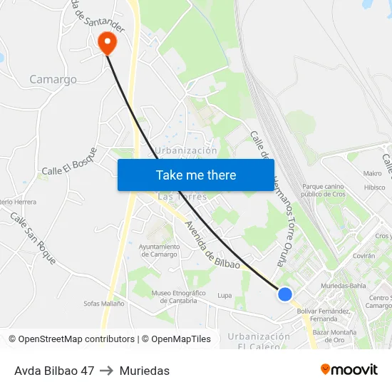 Avda Bilbao 47 to Muriedas map