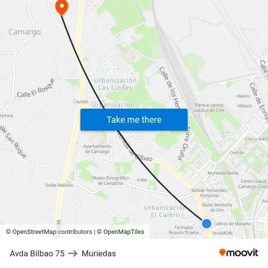 Avda Bilbao 75 to Muriedas map