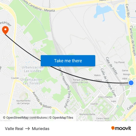 Valle Real to Muriedas map