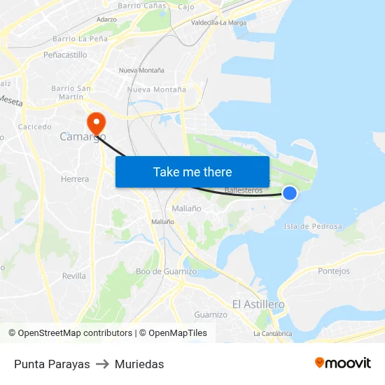 Punta Parayas to Muriedas map