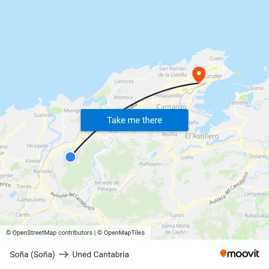 Soña (Soña) to Uned Cantabria map