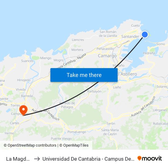 La Magdalena to Universidad De Cantabria - Campus De Torrelavega map