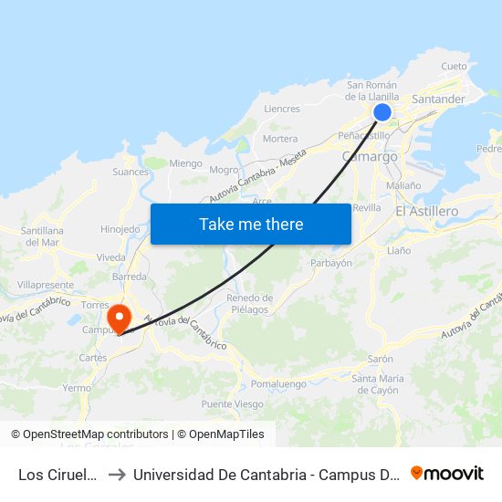 Los Ciruelos 26 to Universidad De Cantabria - Campus De Torrelavega map