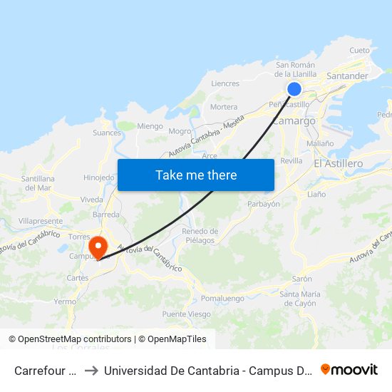 Carrefour Alisal to Universidad De Cantabria - Campus De Torrelavega map