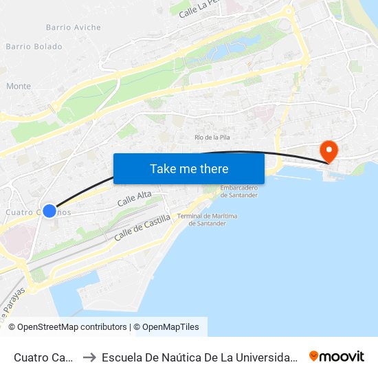 Cuatro Caminos to Escuela De Naútica De La Universidad De Cantabria map