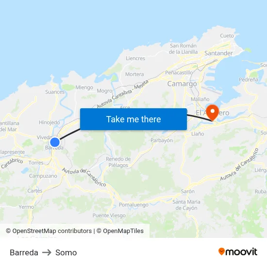 Barreda to Somo map