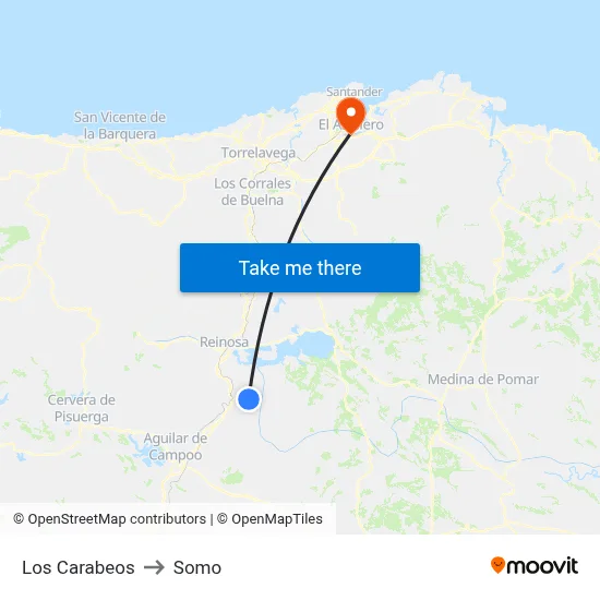 Los Carabeos to Somo map