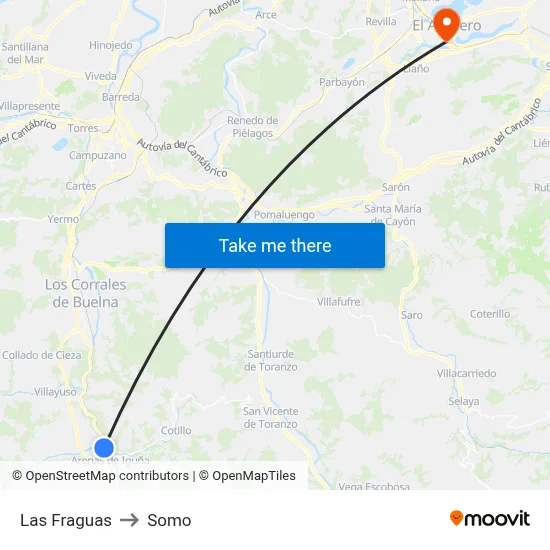 Las Fraguas to Somo map