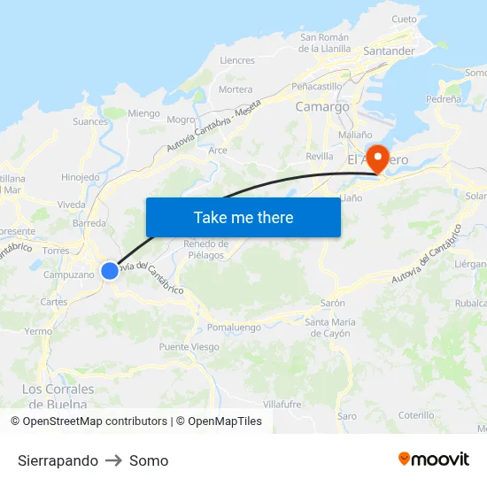 Sierrapando to Somo map