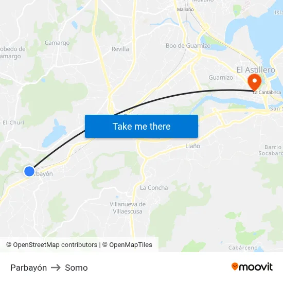 Parbayón to Somo map