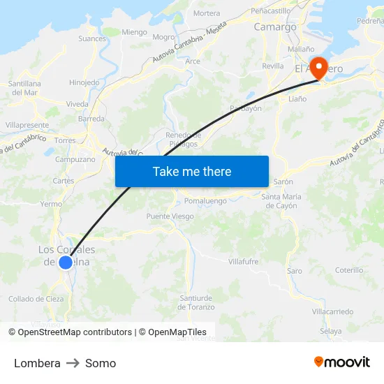 Lombera to Somo map