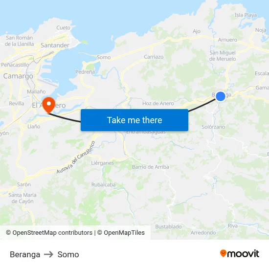 Beranga to Somo map