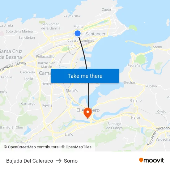 Bajada Del Caleruco to Somo map