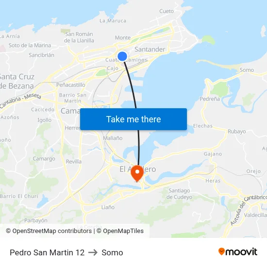 Pedro San Martin 12 to Somo map