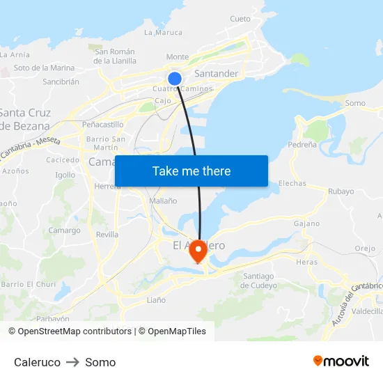 Caleruco to Somo map