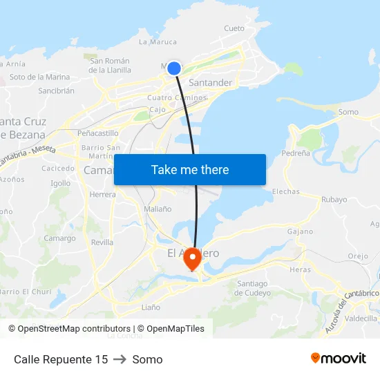 Calle Repuente 15 to Somo map