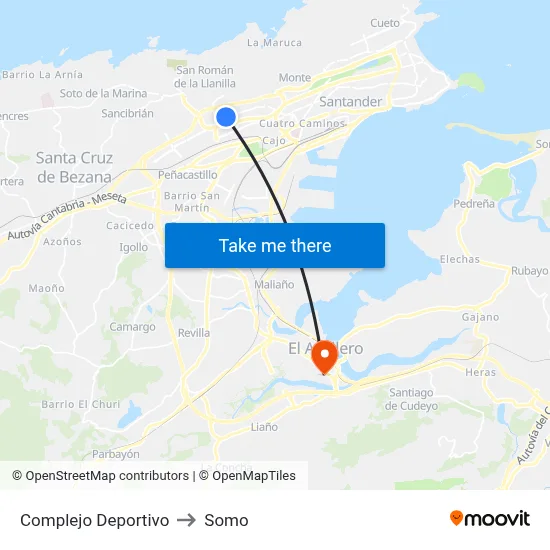 Complejo Deportivo to Somo map