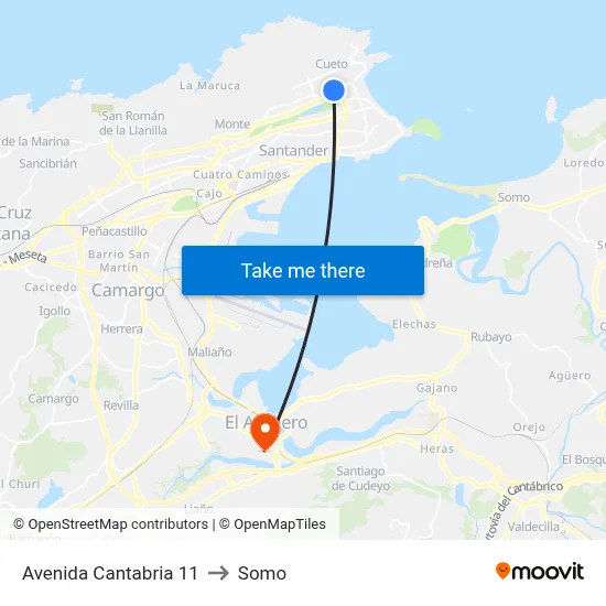 Avenida Cantabria 11 to Somo map