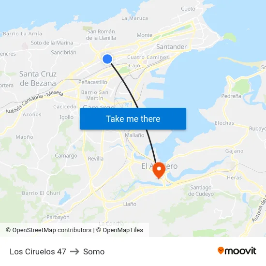 Los Ciruelos 47 to Somo map