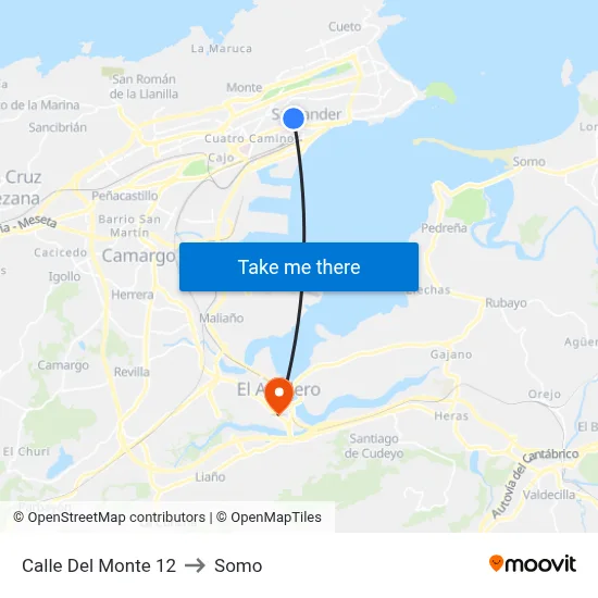 Calle Del Monte 12 to Somo map