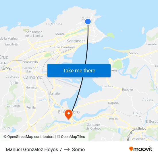 Manuel Gonzalez Hoyos 7 to Somo map