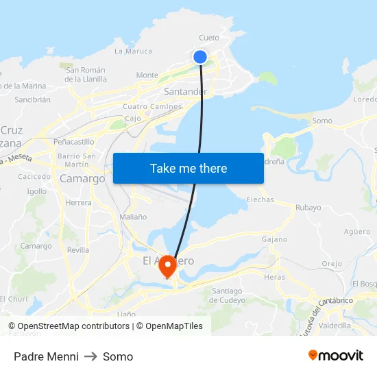 Padre Menni to Somo map