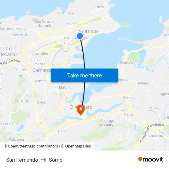 San Fernando to Somo map