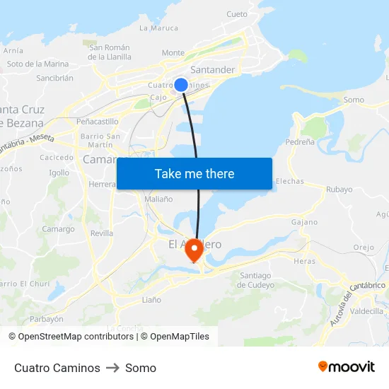 Cuatro Caminos to Somo map