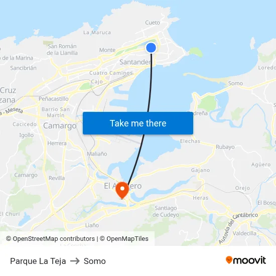 Parque La Teja to Somo map